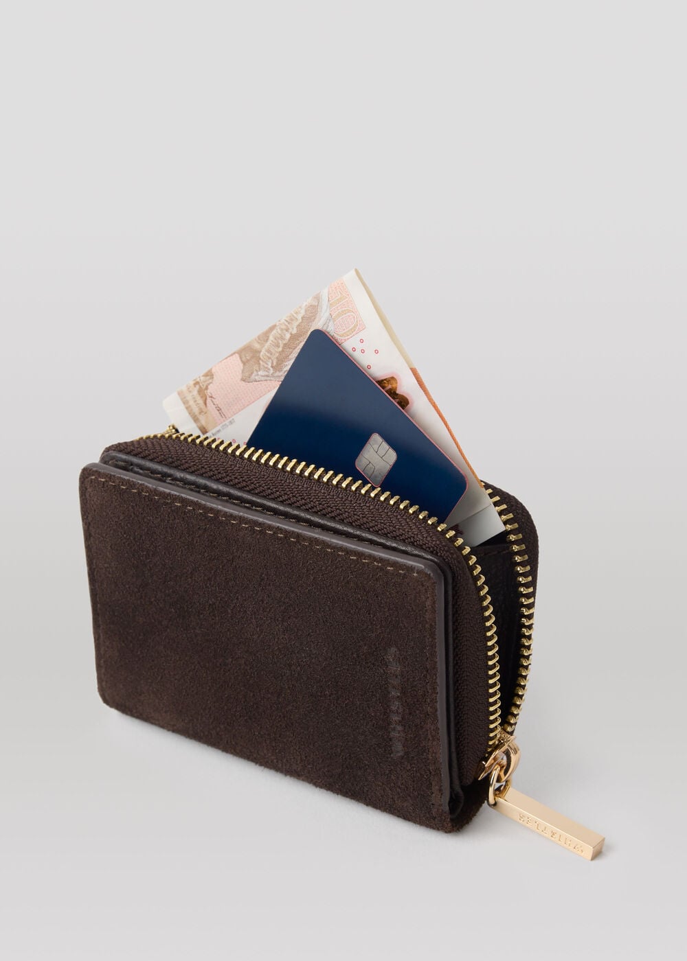 Chocolate Suede Koa Compact Purse
