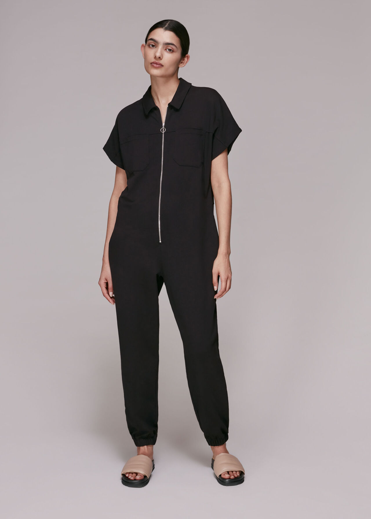 Black Ruby Zip Front Jersey Jumpsuit, WHISTLES