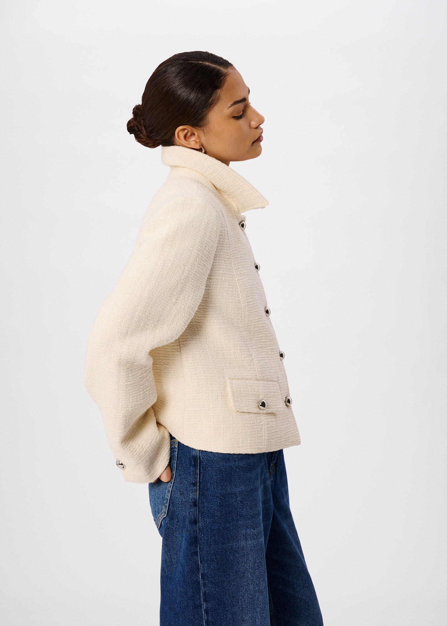Ivory Petite Cropped Boucle Jacket | WHISTLES | Whistles US |
