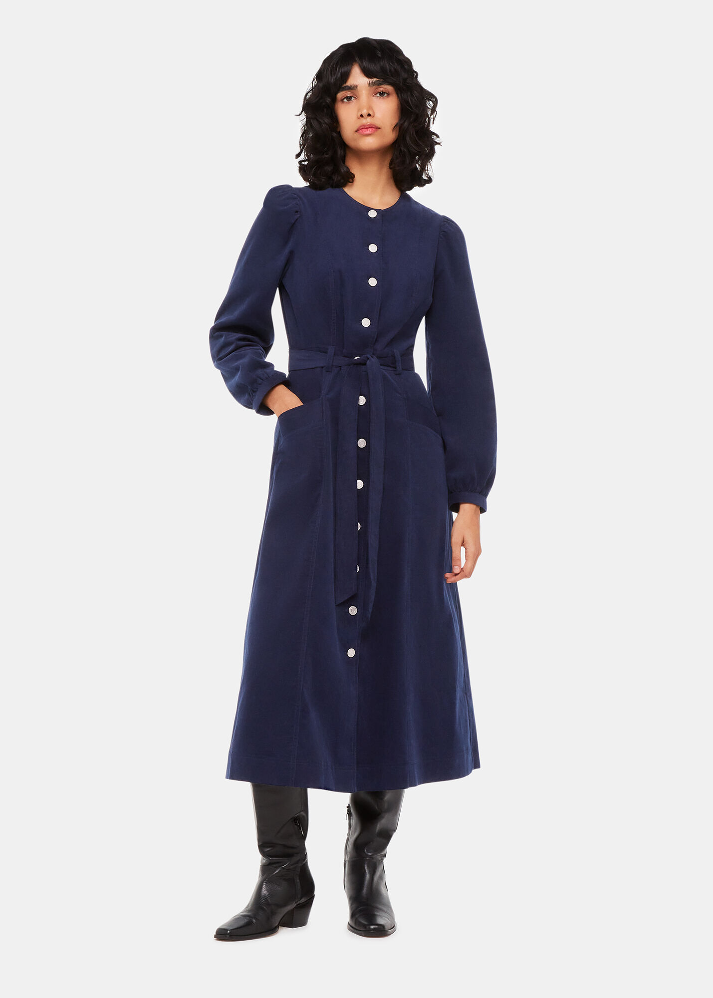 Navy Angelica Cord Midi Dress WHISTLES