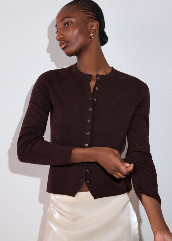 Chocolate Crew Neck Scarf Cardigan