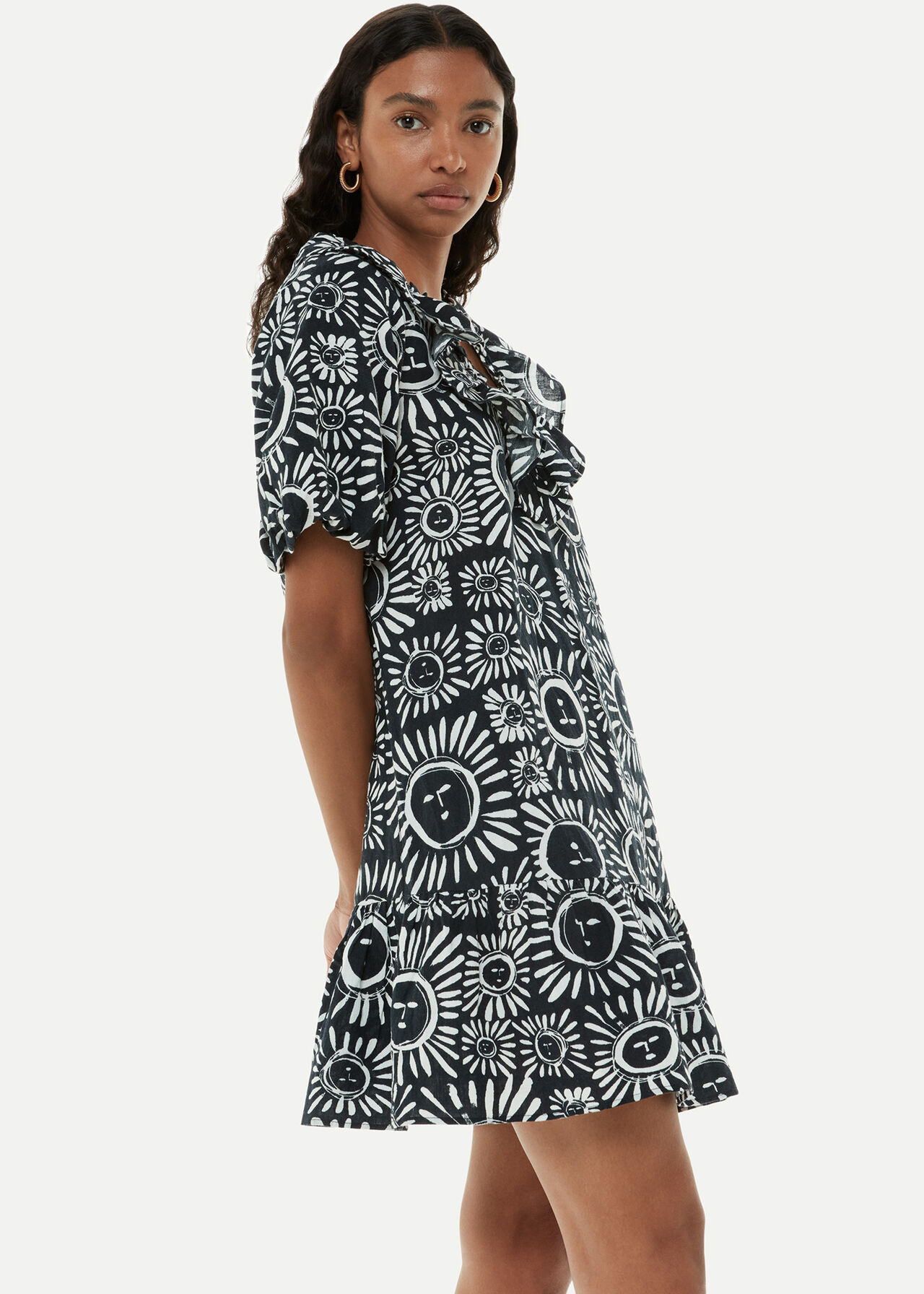 Black/Multi Fruit Print Frill Dress, WHISTLES