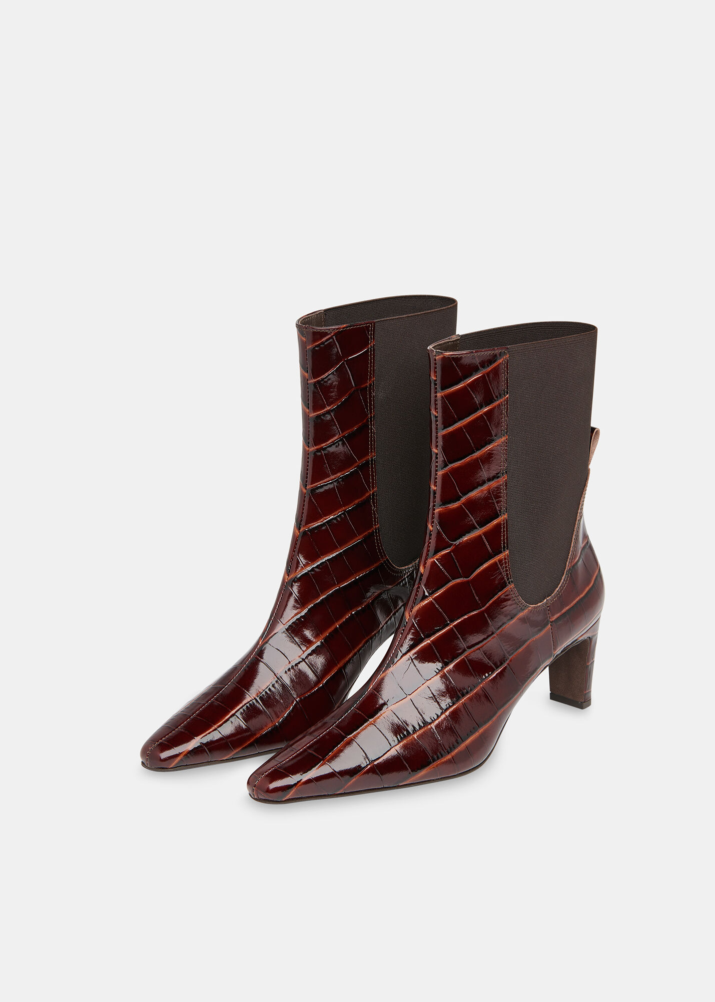Brown Darla Croc Heeled Boot WHISTLES Whistles UK