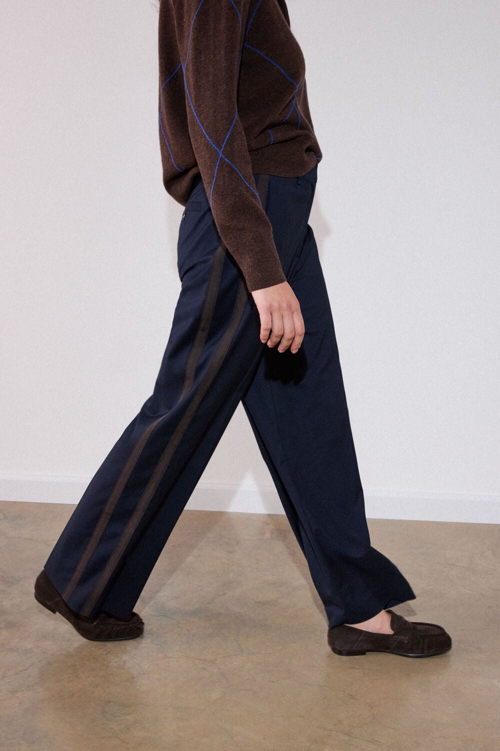 Navy Petite Side Stripe Straight Trouser