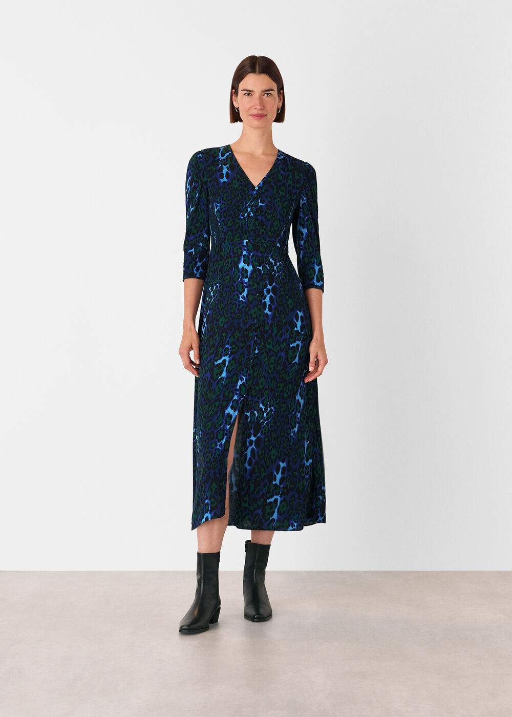 Night Cat Print Midi Dress