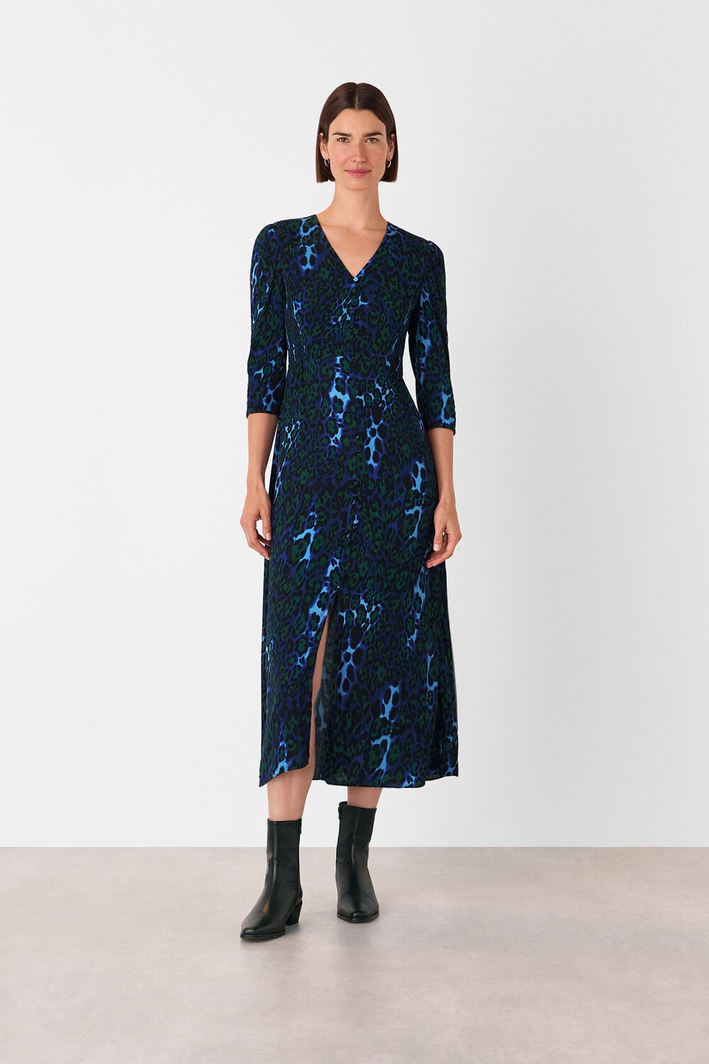 Blue Night Cat Print Midi Dress