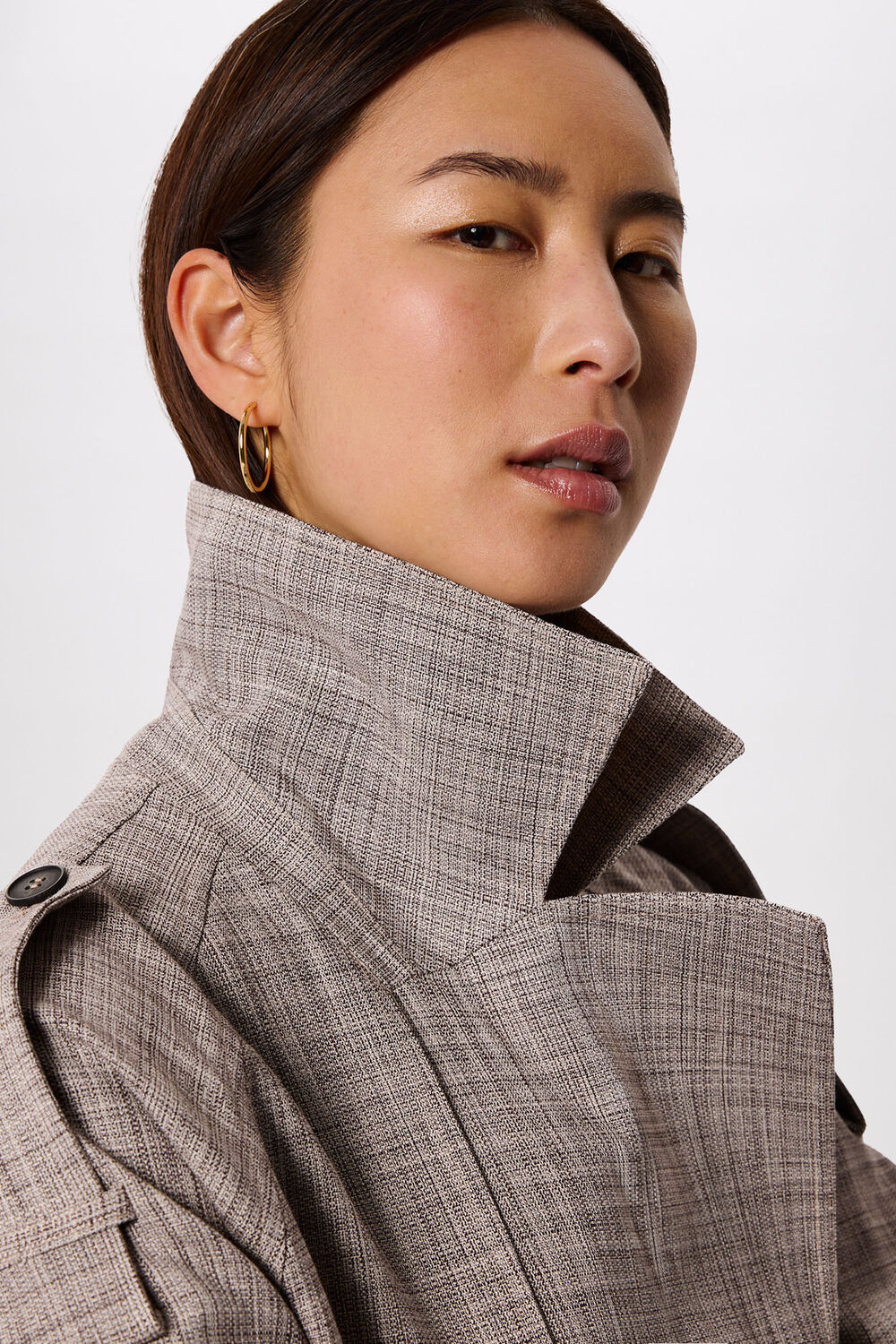 Grey Checked Trench Coat
