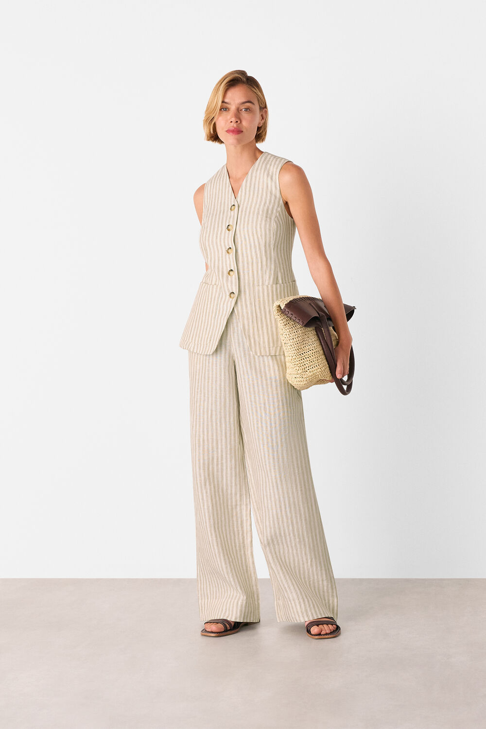 Neutral Linen Stripe Trouser