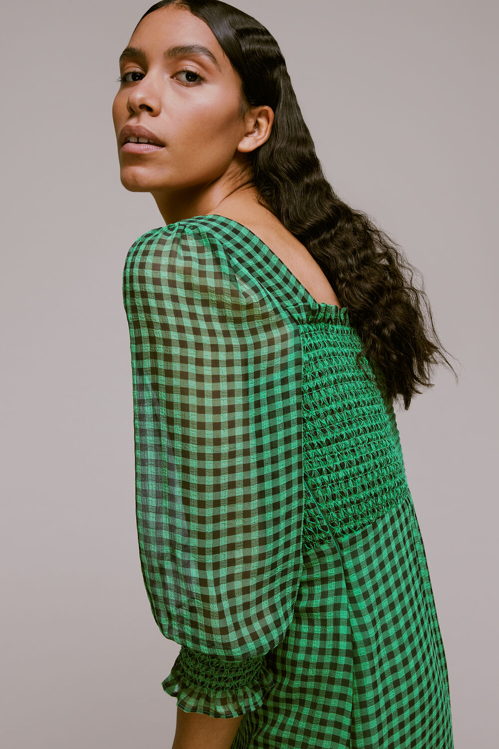 Lottie Gingham Shirred Dress