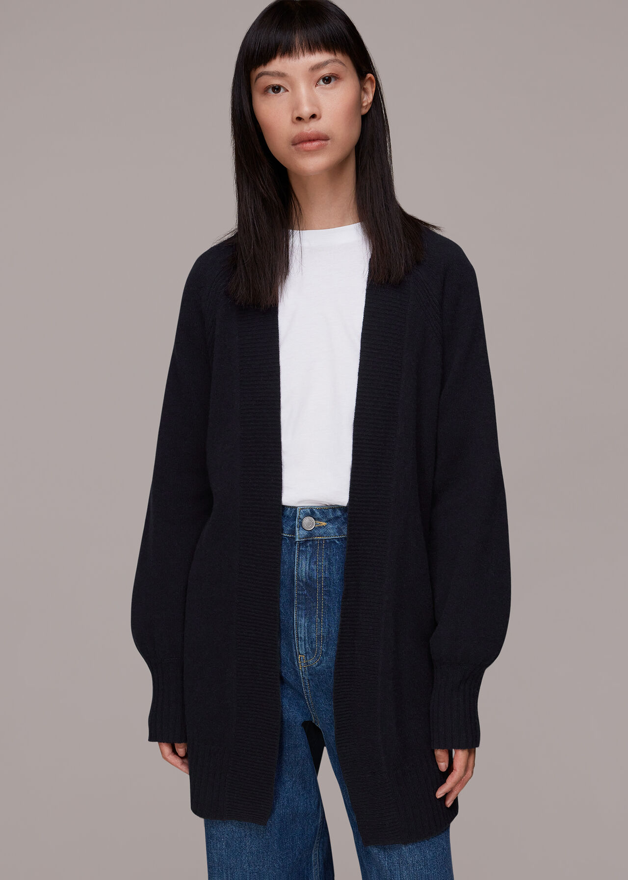 Navy Knitted Wrap Cardigan | WHISTLES |