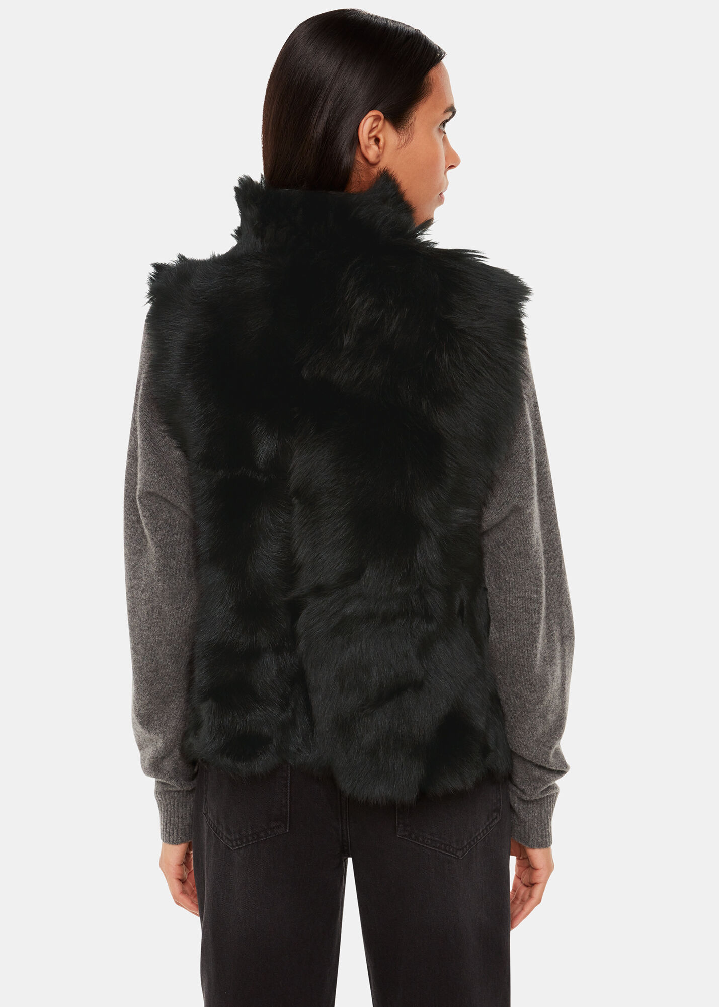 Black Short Toscana Sheepskin Gilet | WHISTLES | Whistles US |