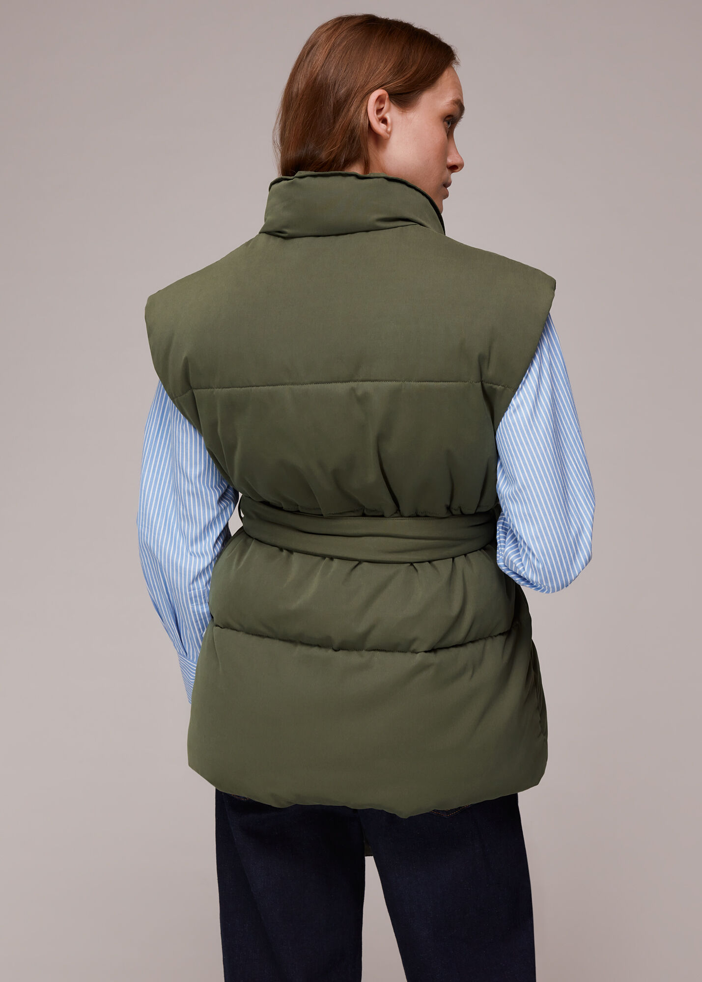 Khaki Lauren Drop Shoulder Gilet WHISTLES Whistles