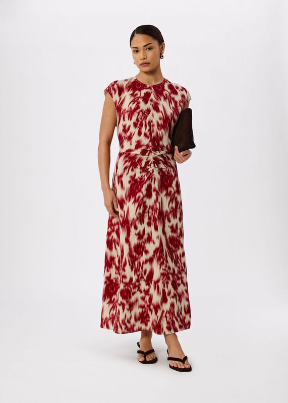 Red Petite Blurred Floral Crepe Dress