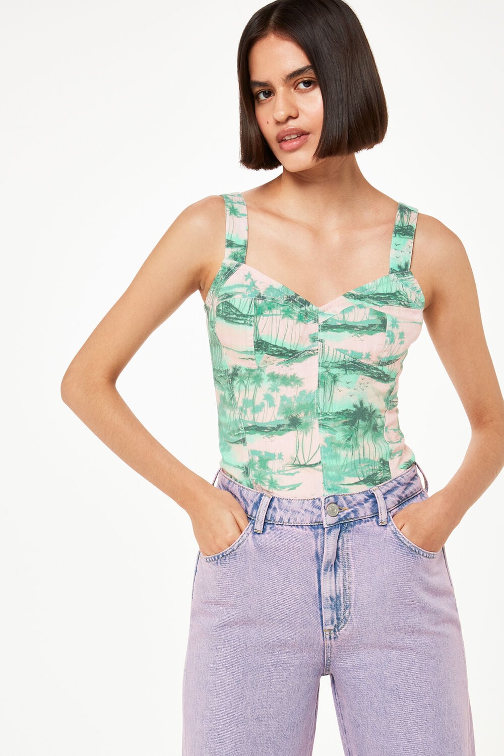 Pink Waving Palms Bustier Top