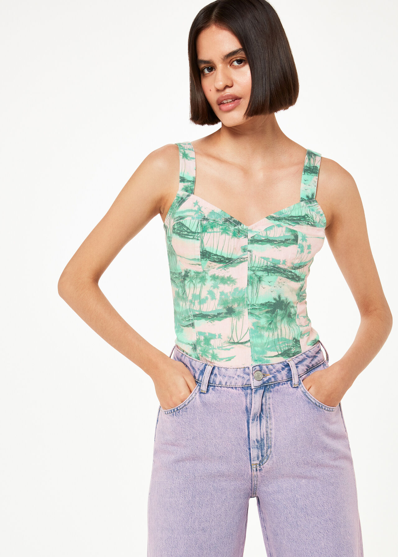 Pink/Multi Waving Palms Bustier Top, WHISTLES