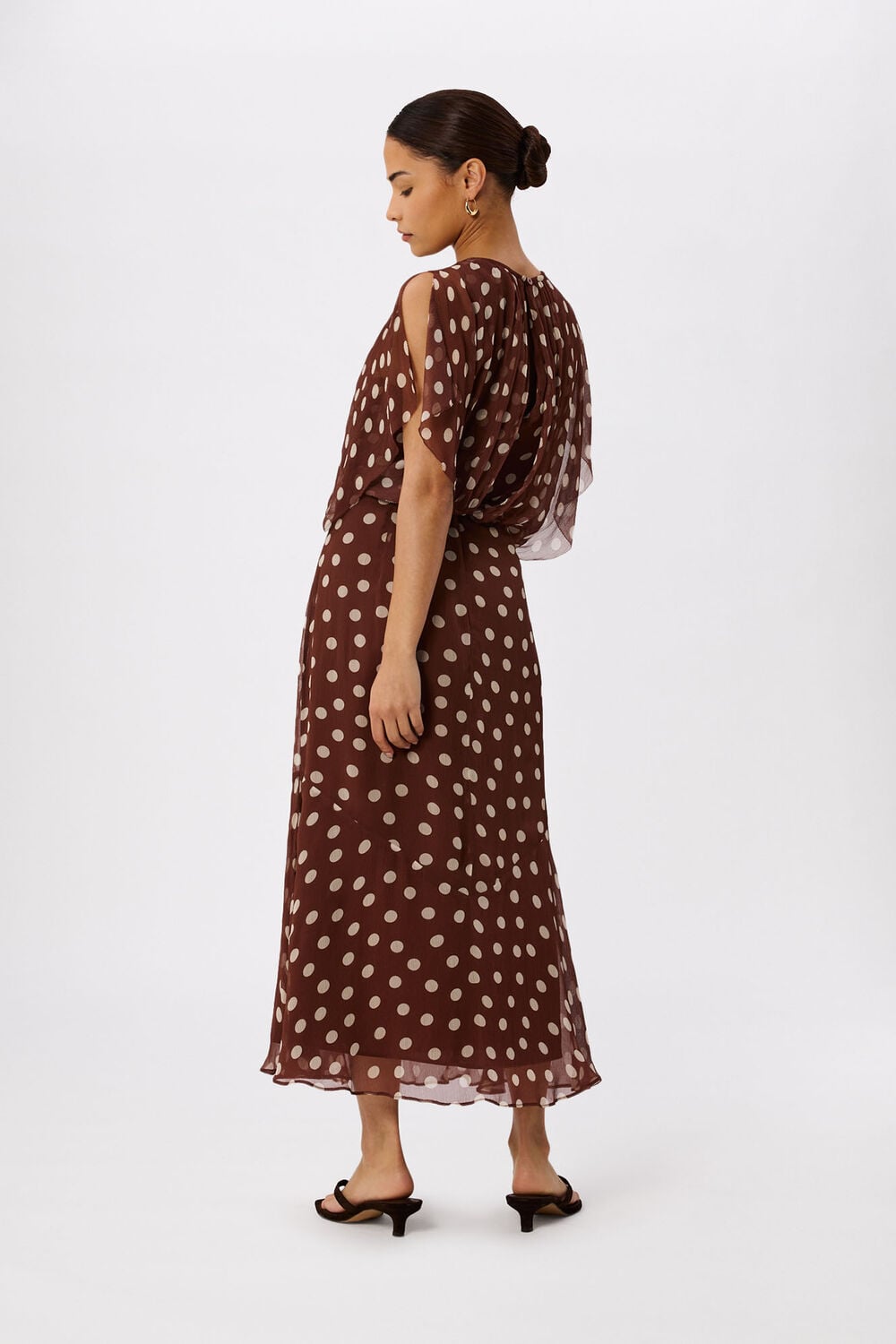 Brown Petite Polka Dot Print Midi Dress