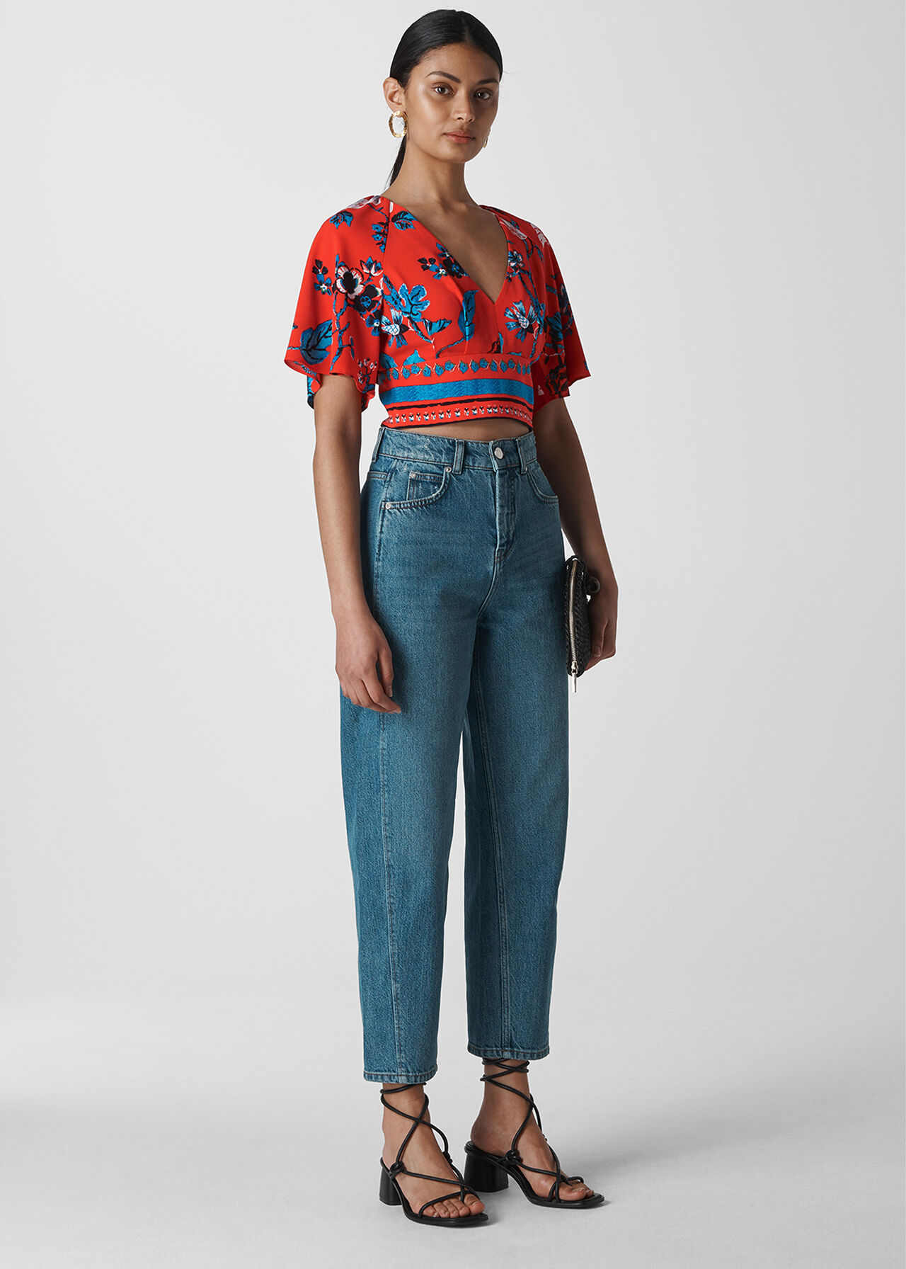 Red/Multi Scarf Print Top WHISTLES Whistles UK