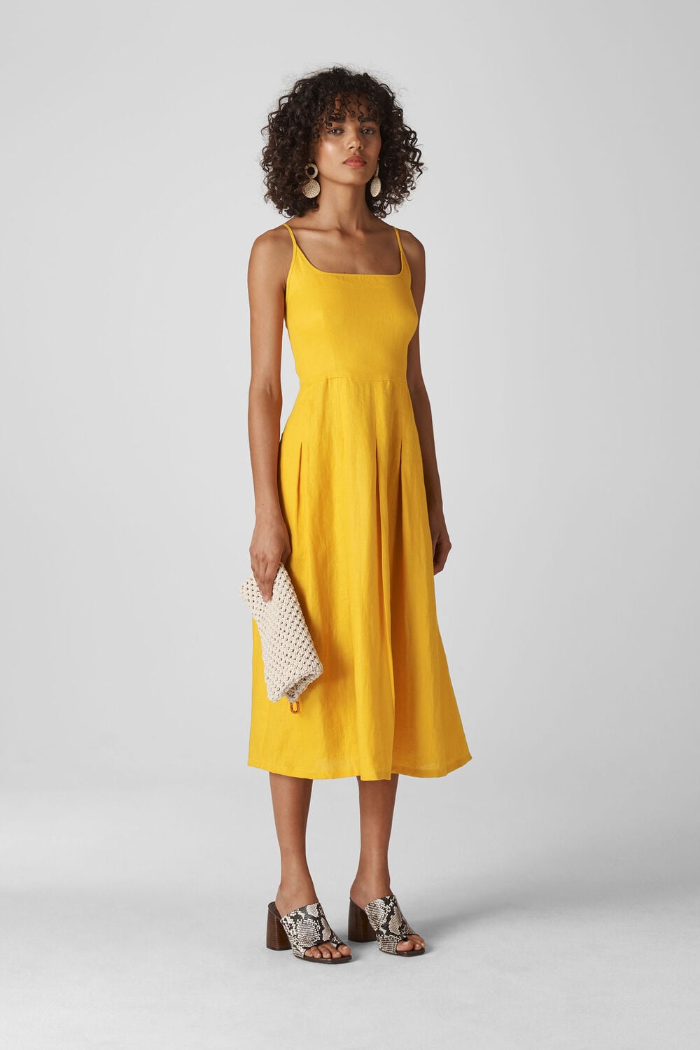 Duffy Linen Strappy Dress Yellow