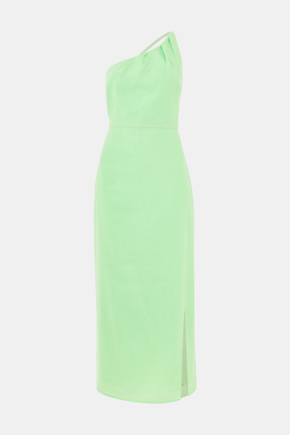 Lime One Shoulder Linen Mix Dress