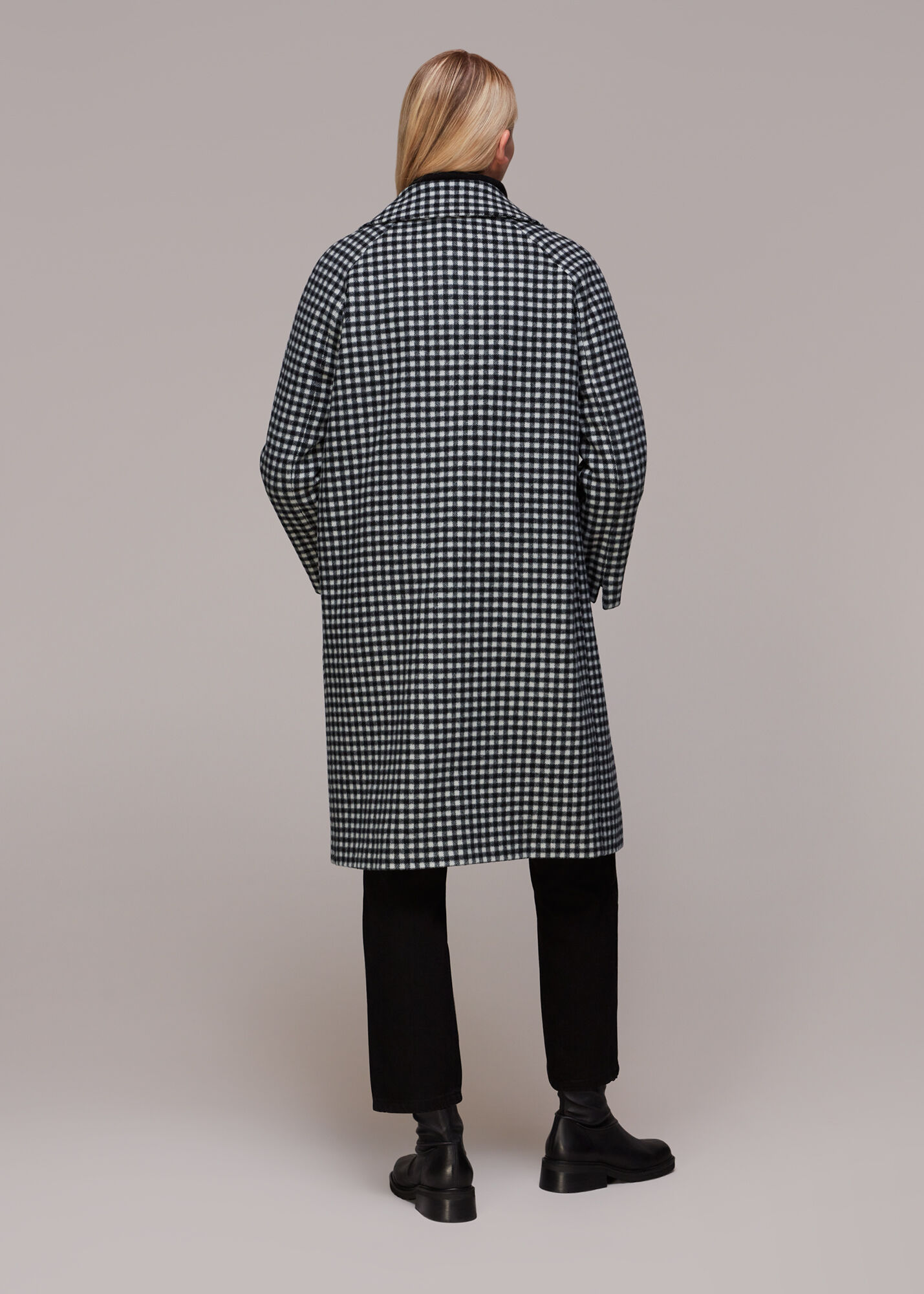 Black/Multi Gingham Wool Blend Cocoon Coat WHISTLES