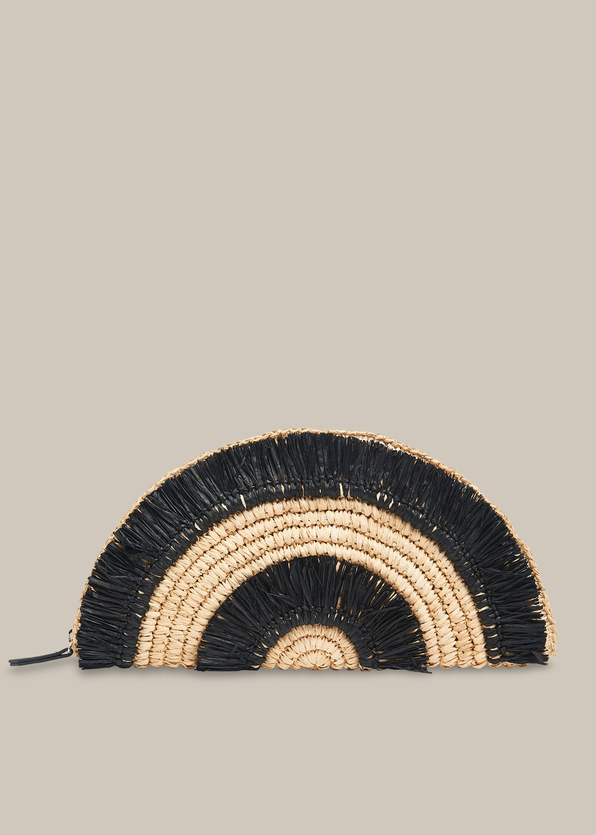 Black Santino Fringe Straw Clutch