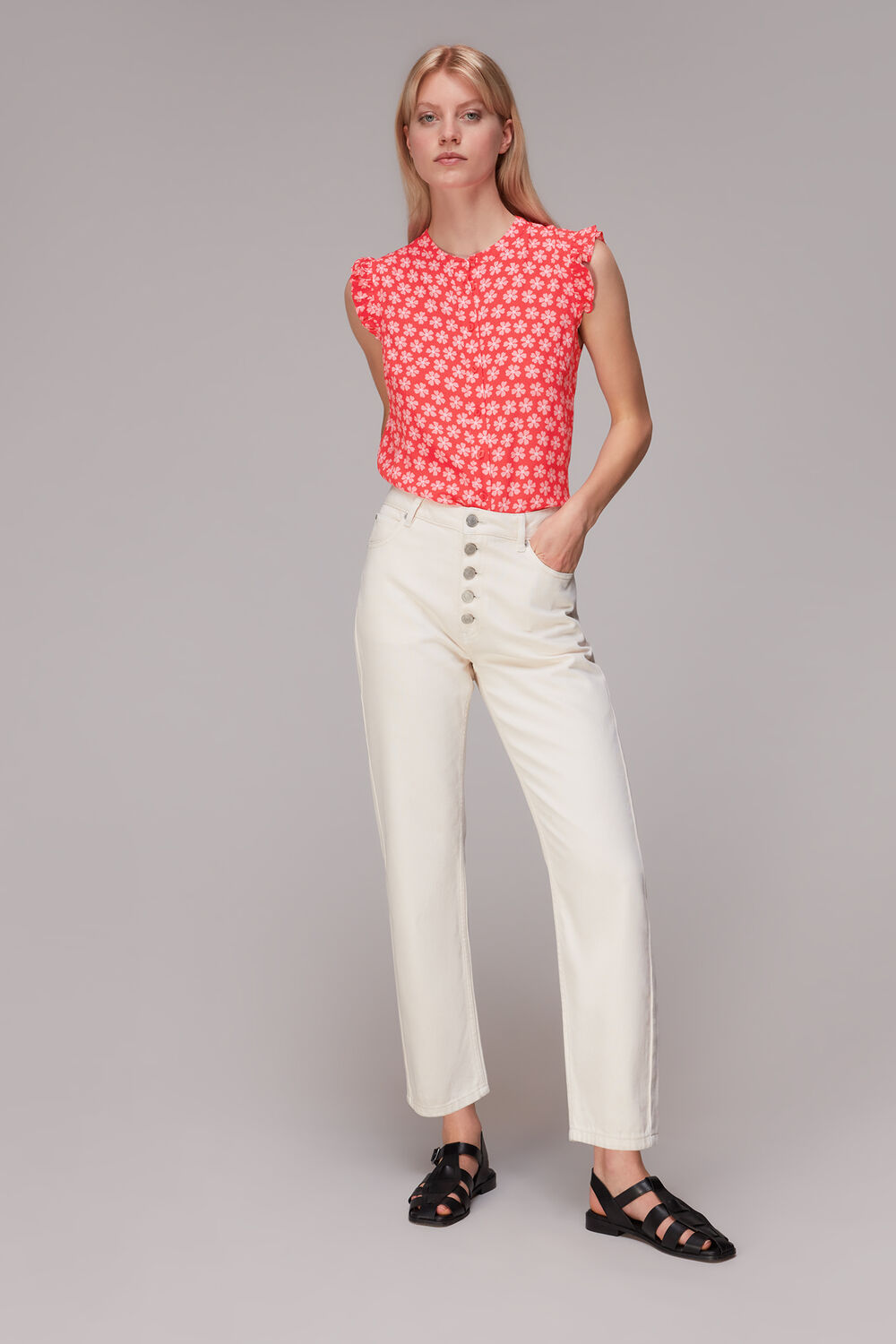 Red Daisy Check Frill Blouse