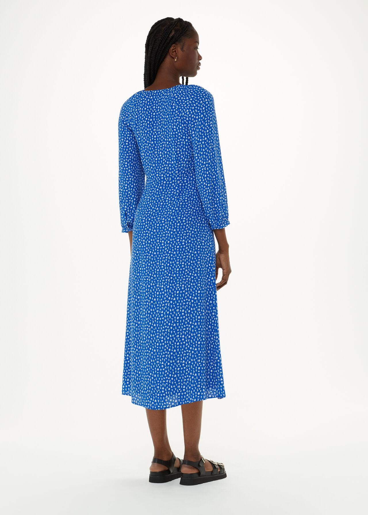 Blue/Multi Micro Cactus Print Midi Dress | WHISTLES