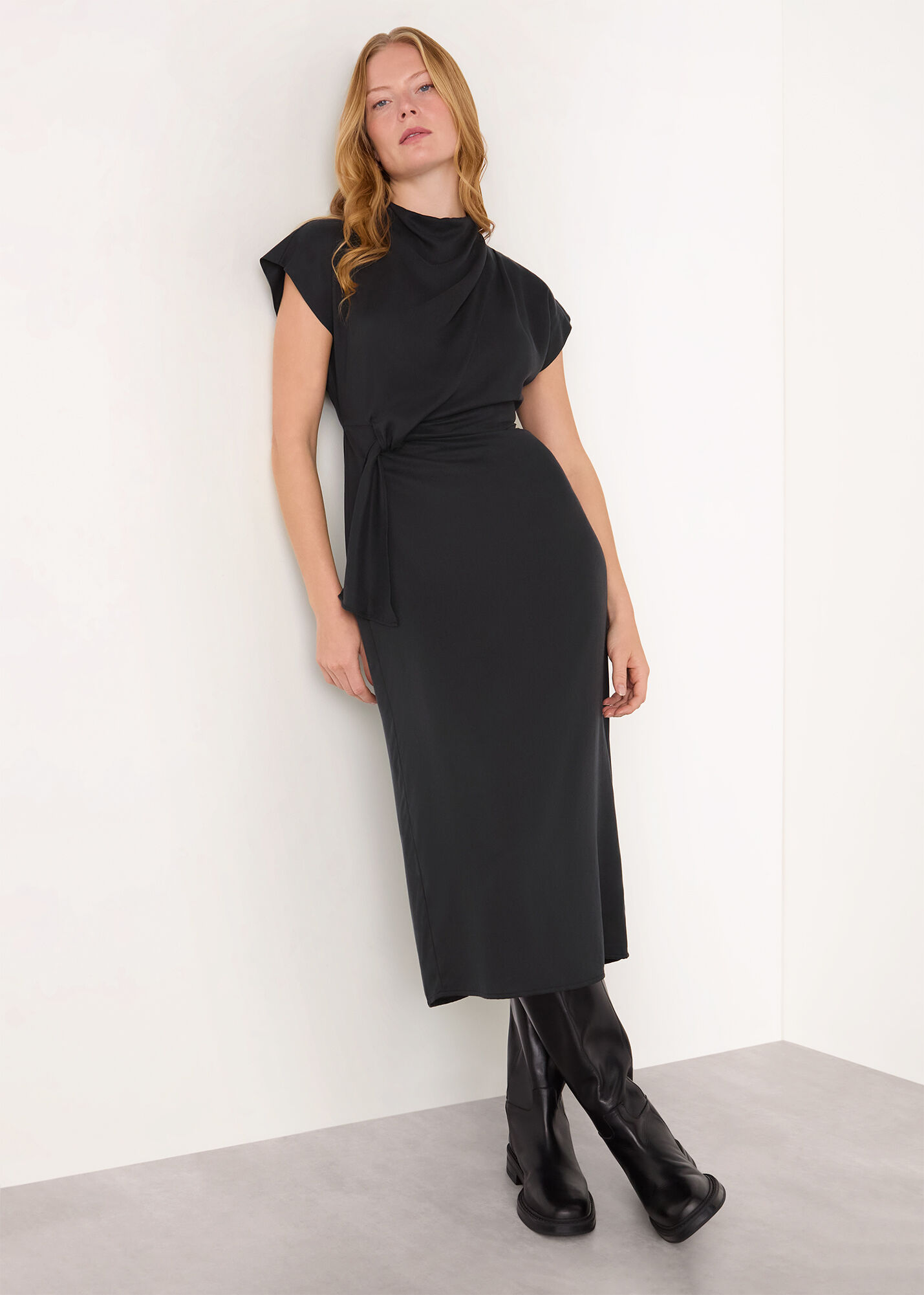 Black Twist Waist Midi Dress | WHISTLES | Whistles UK |