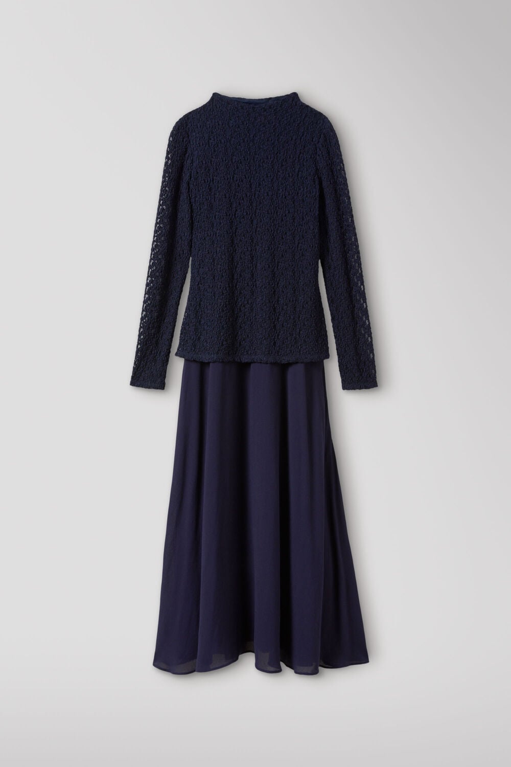 Navy Textured Drop Waist Midi Dress