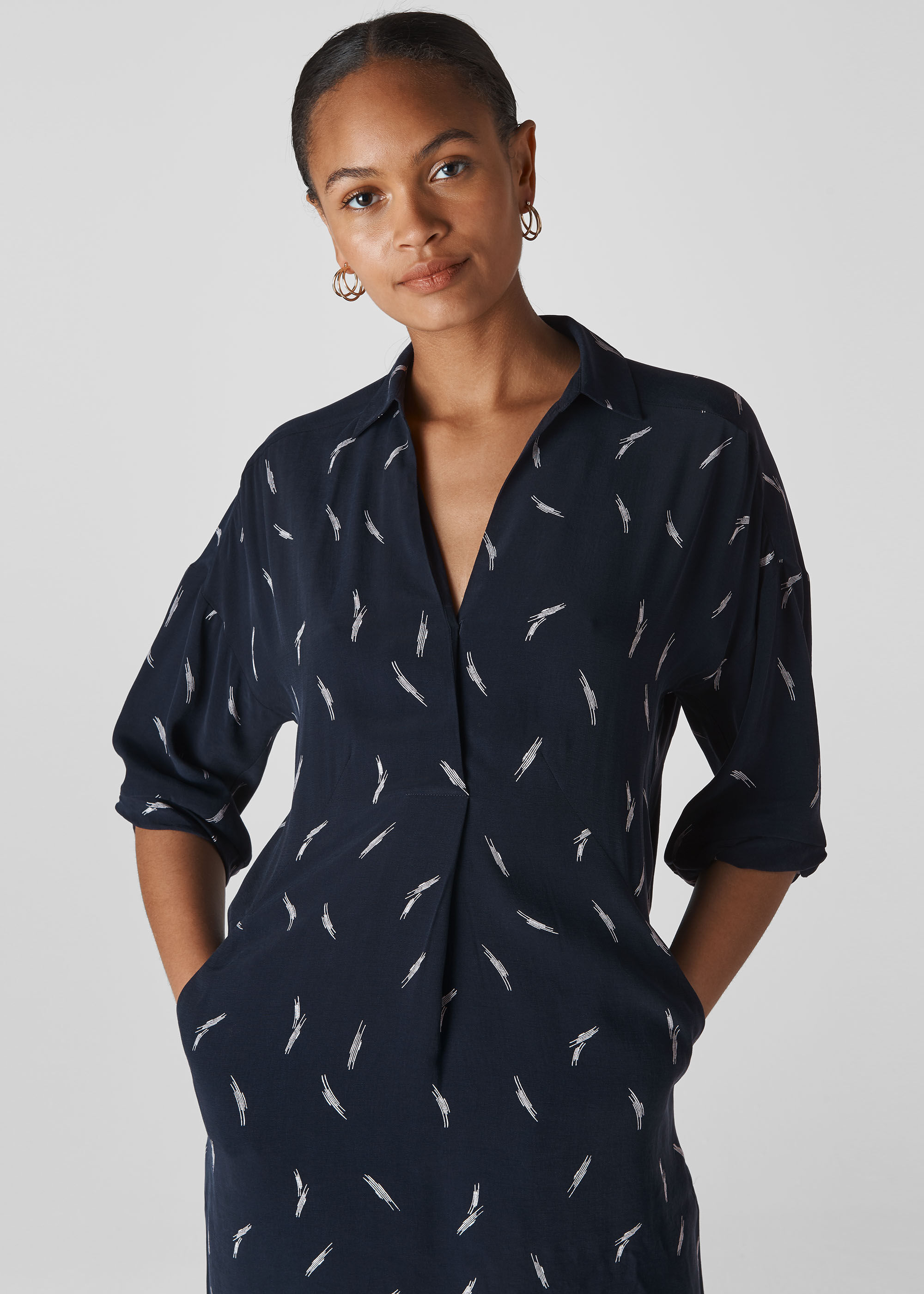 Navy Multi Brushstroke Print Lola Dress WHISTLES