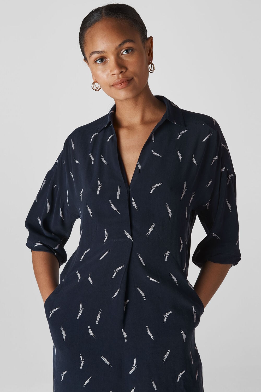 Brushstroke Print Lola Dress Navy/Multi