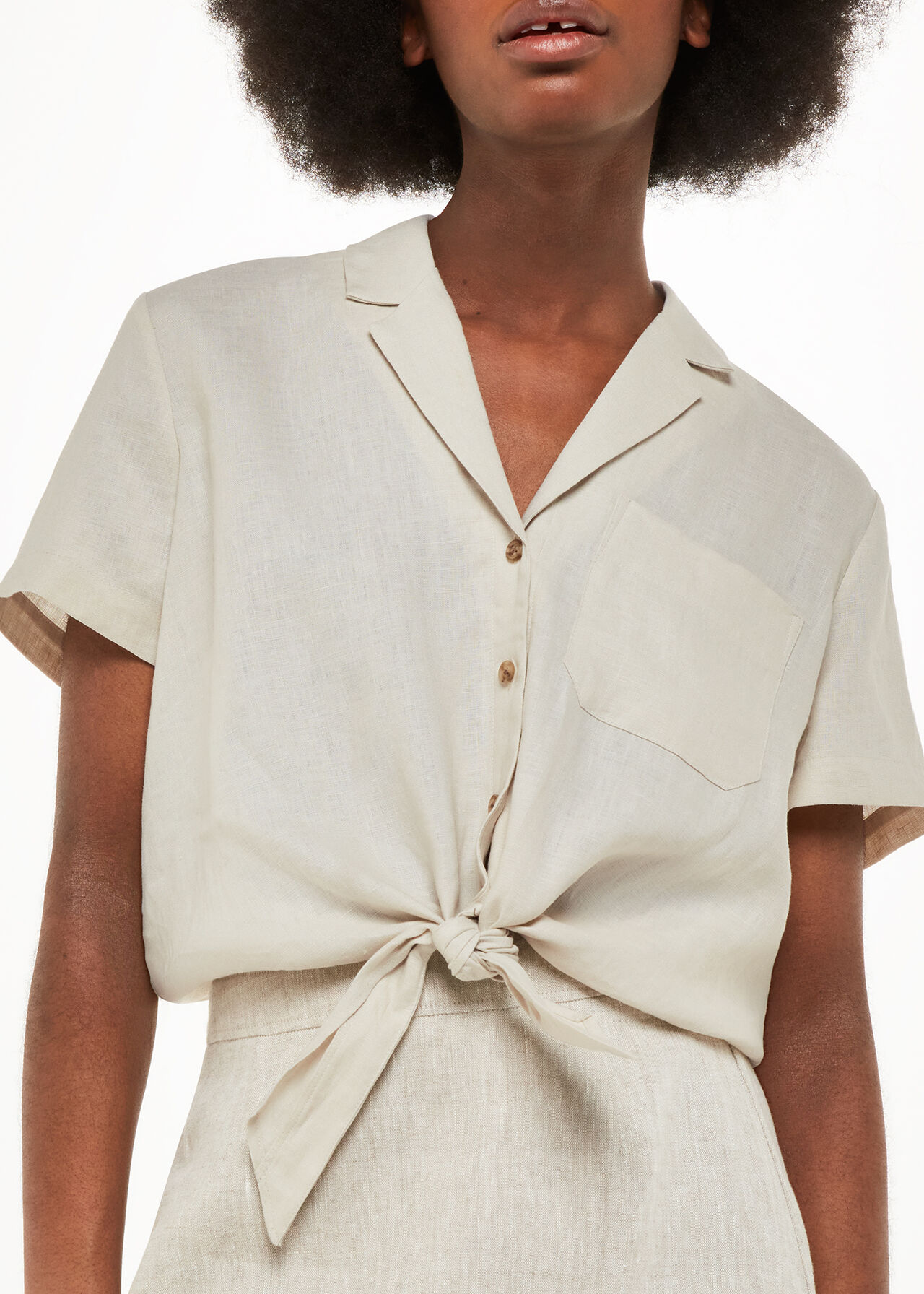 Tie Front Linen Blouse