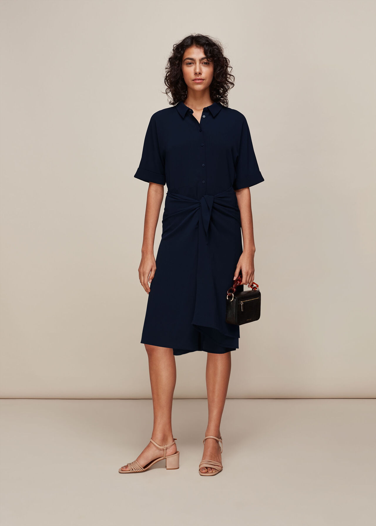 Dolly Tie Front Dress Navy