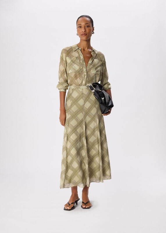 Green Check Midi Skirt