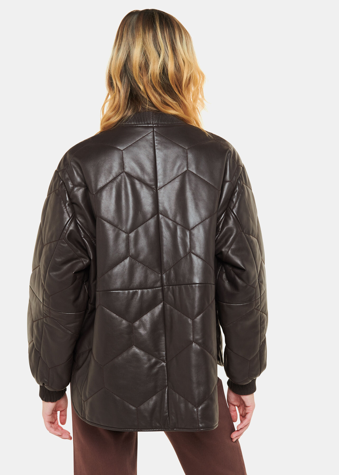 Burgundy Cleo Leather Quilted Jacket WHISTLES Whistles AU