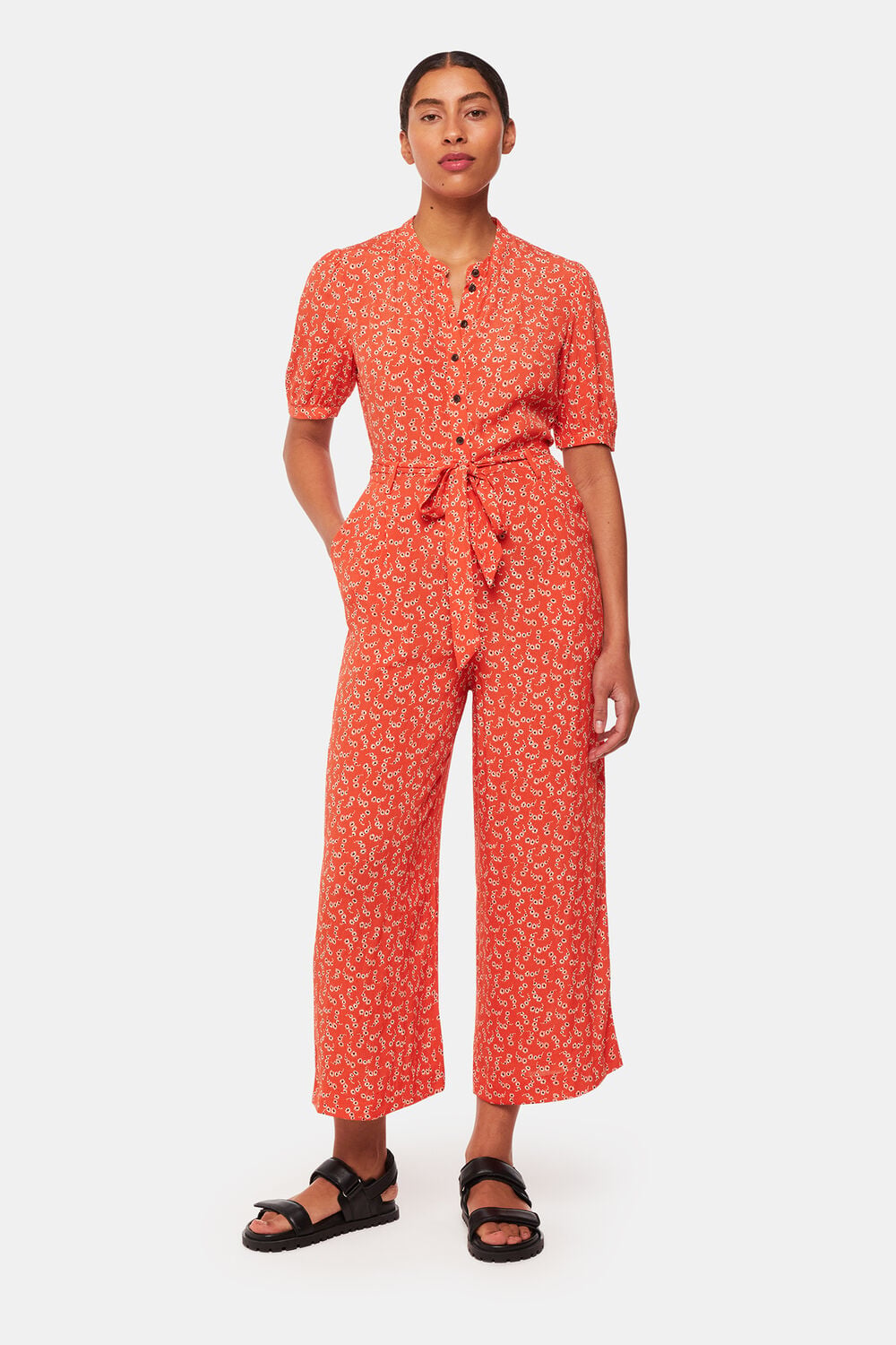 Red Micro Floral Jumpsuit