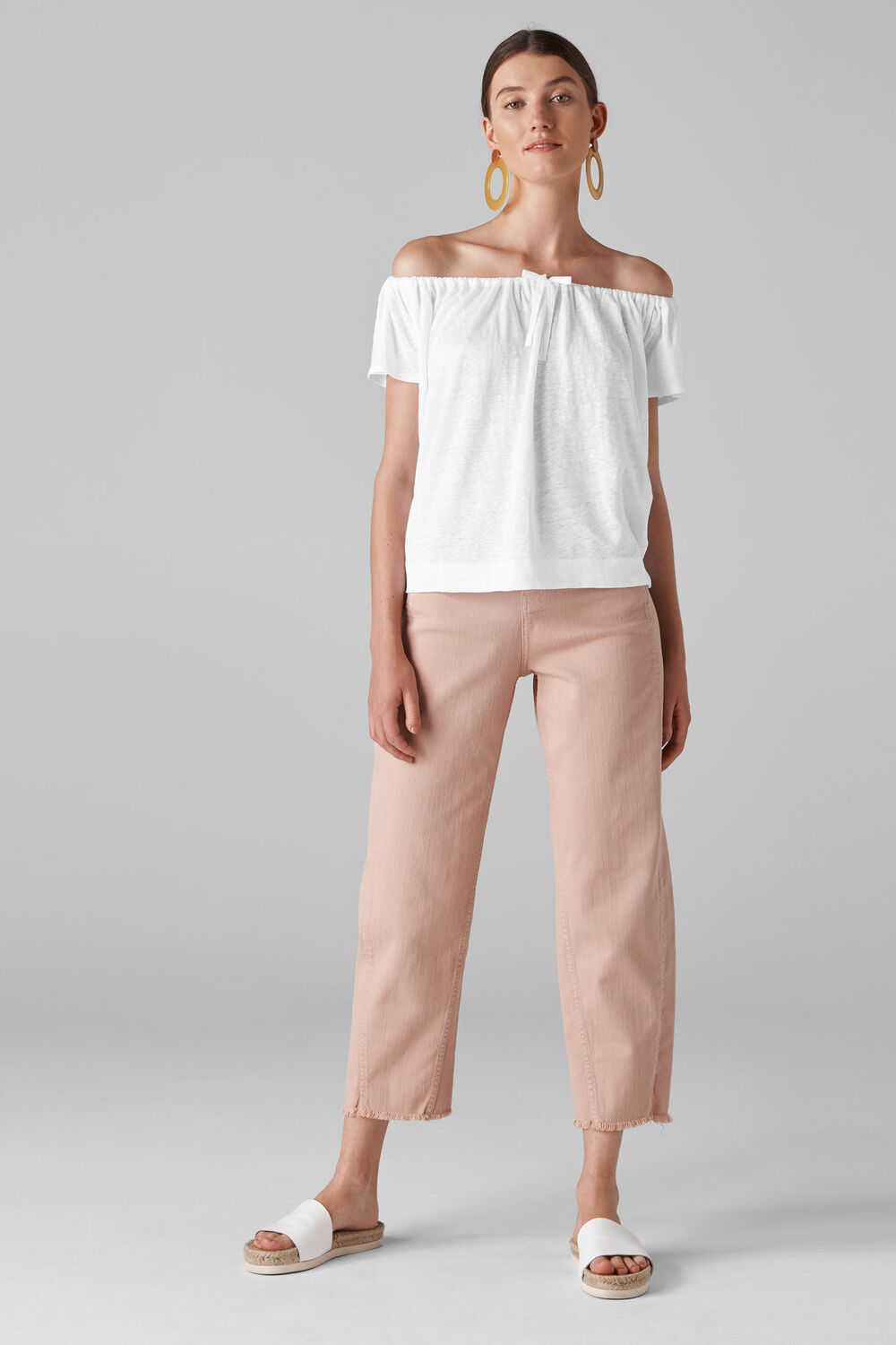 Tie Neck Bardot Top White