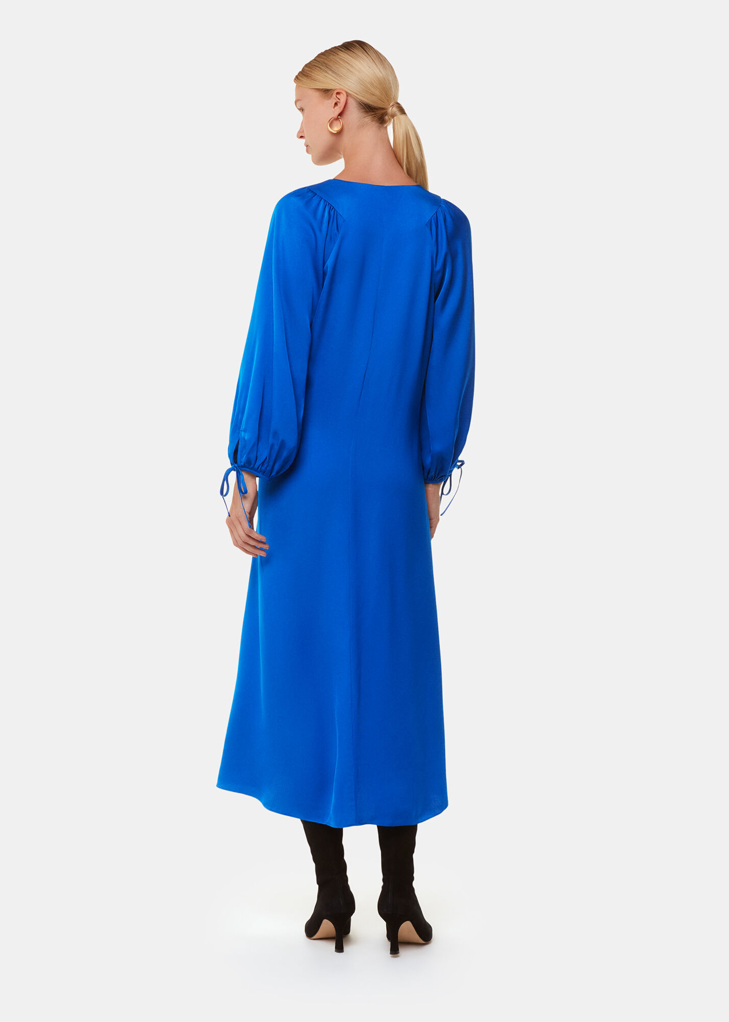 Blue Molly Satin Ruched Dress | WHISTLES | Whistles ROW |