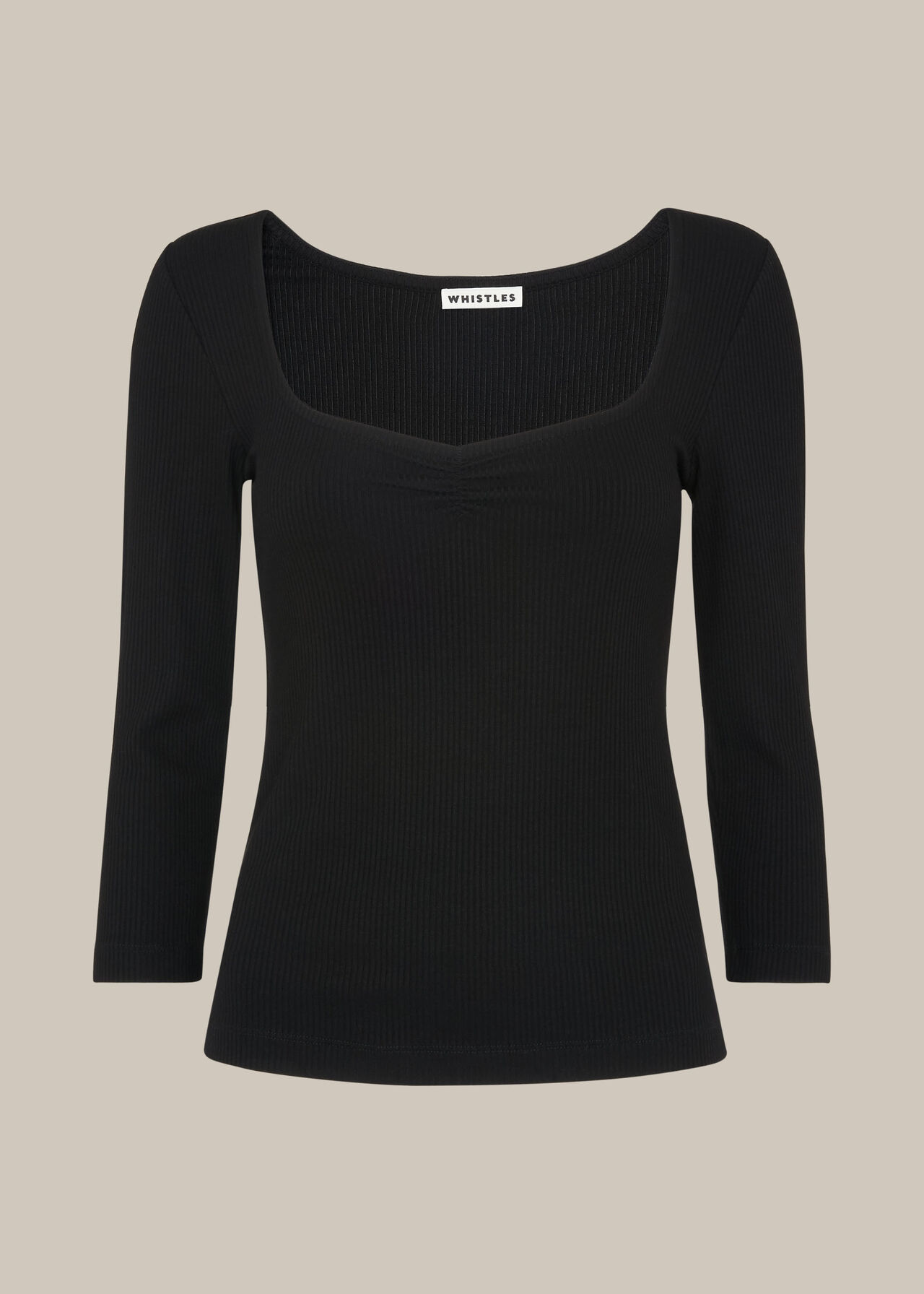 Sweetheart Gather Rib Top Black