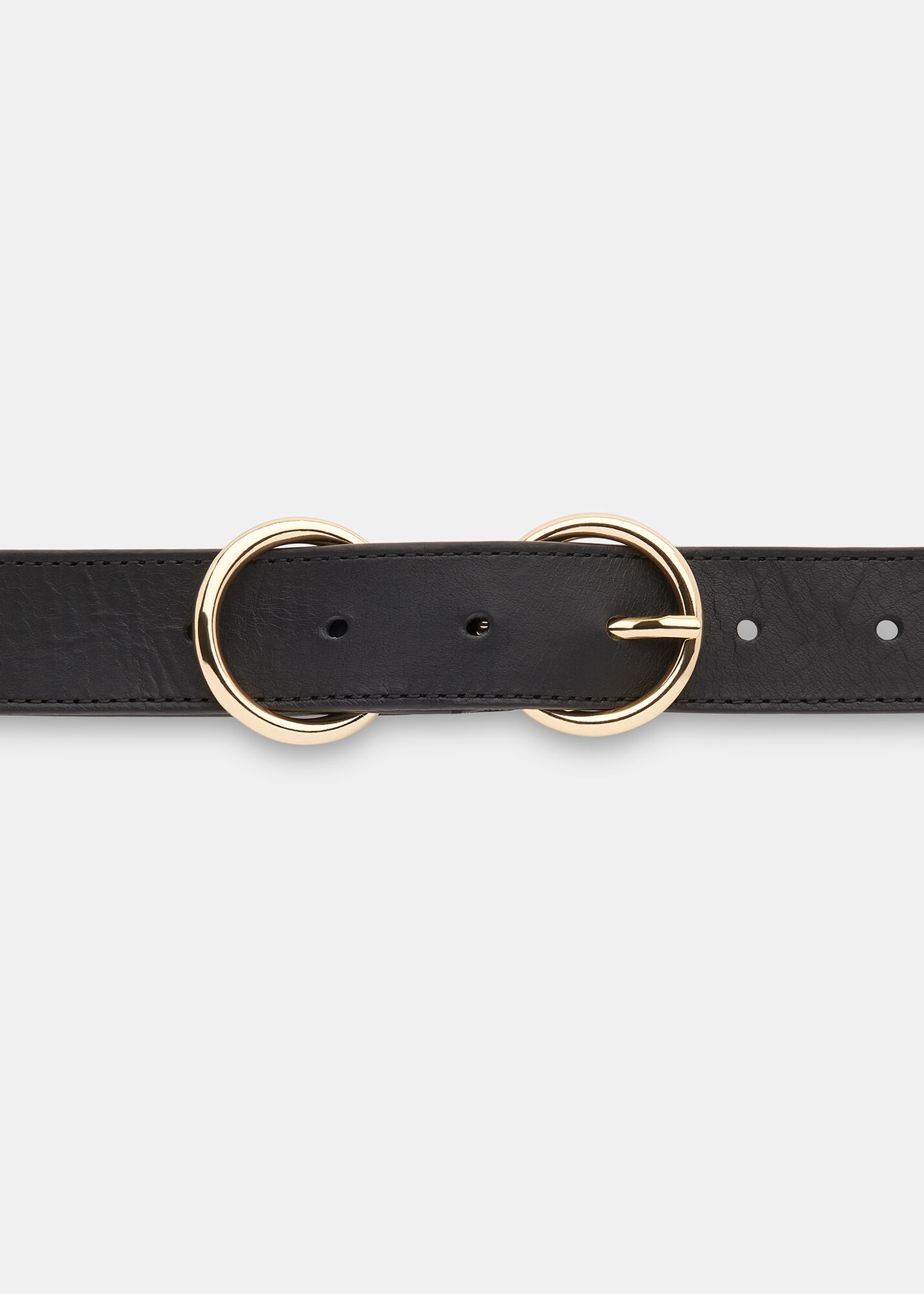 Black Leather Belt With Double Gold Buckle Ring Whistles
