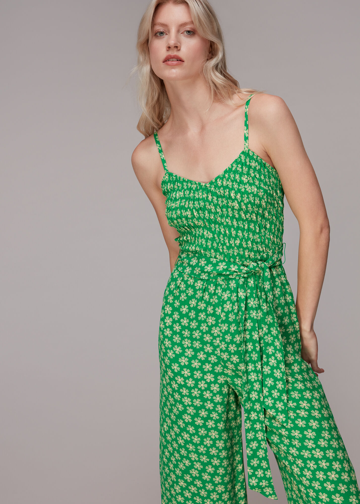 Green/Multi Daisy Check Print Jumpsuit WHISTLES