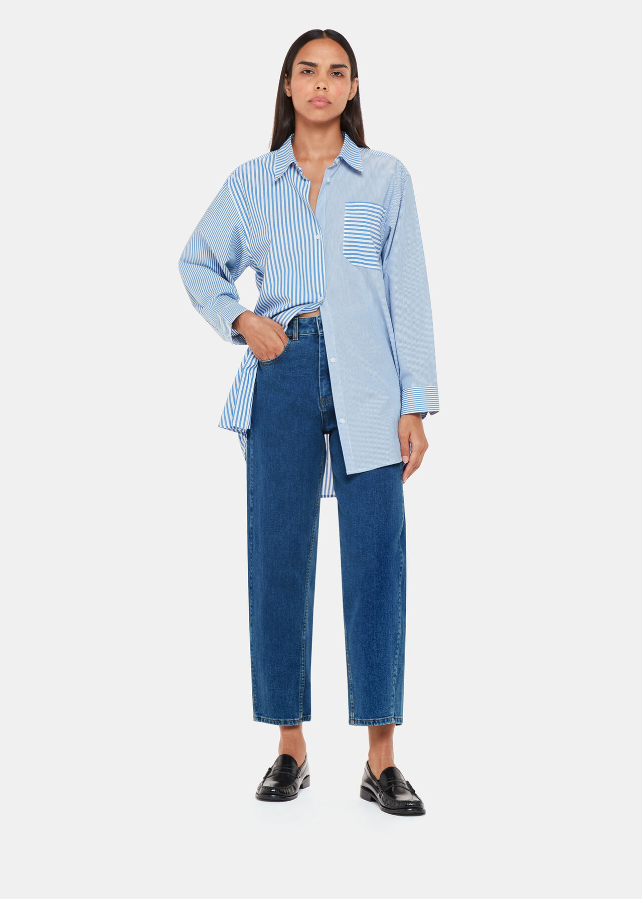 Blue Stretch High-Waisted Barrel-Leg Jeans, Whistles