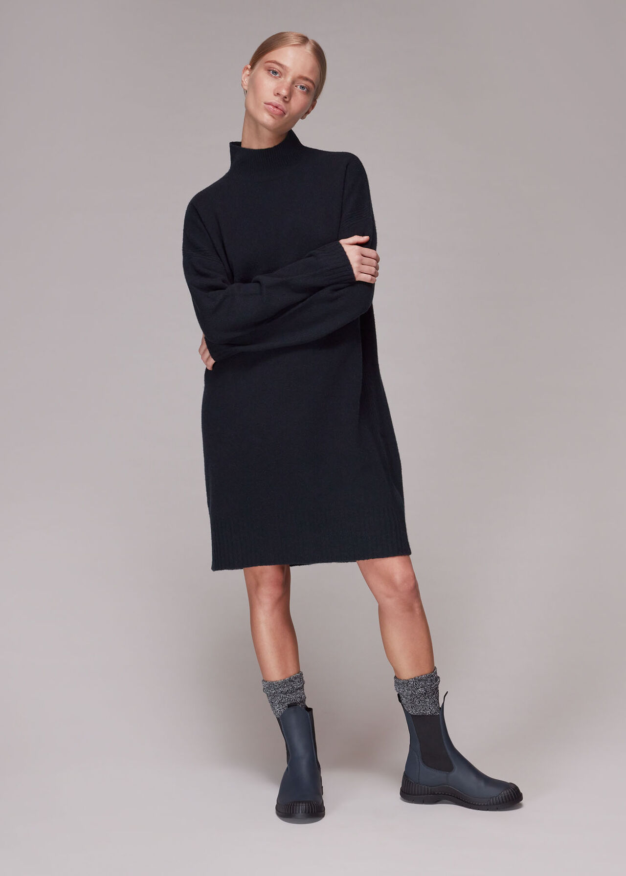 Funnel Neck Knit Dress