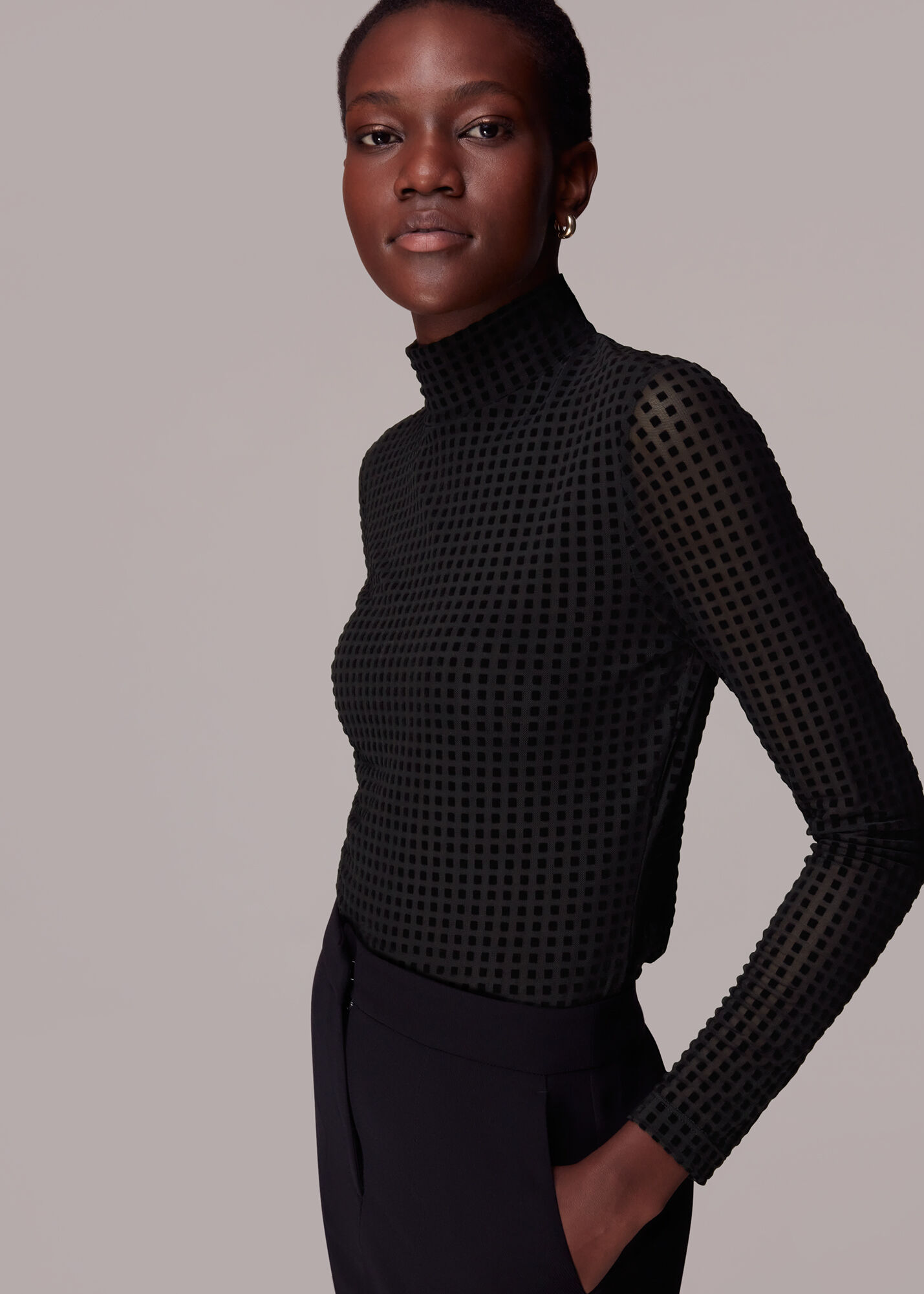 【信頼】 WHISTLES | Top Mesh Checked Black | | US Whistles トップス
