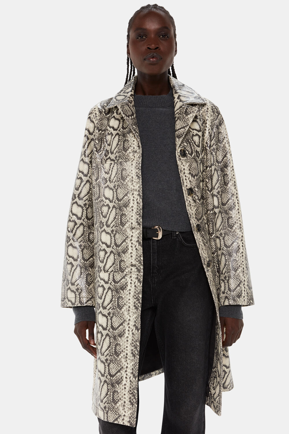 Iyana Snake Print Leather Coat