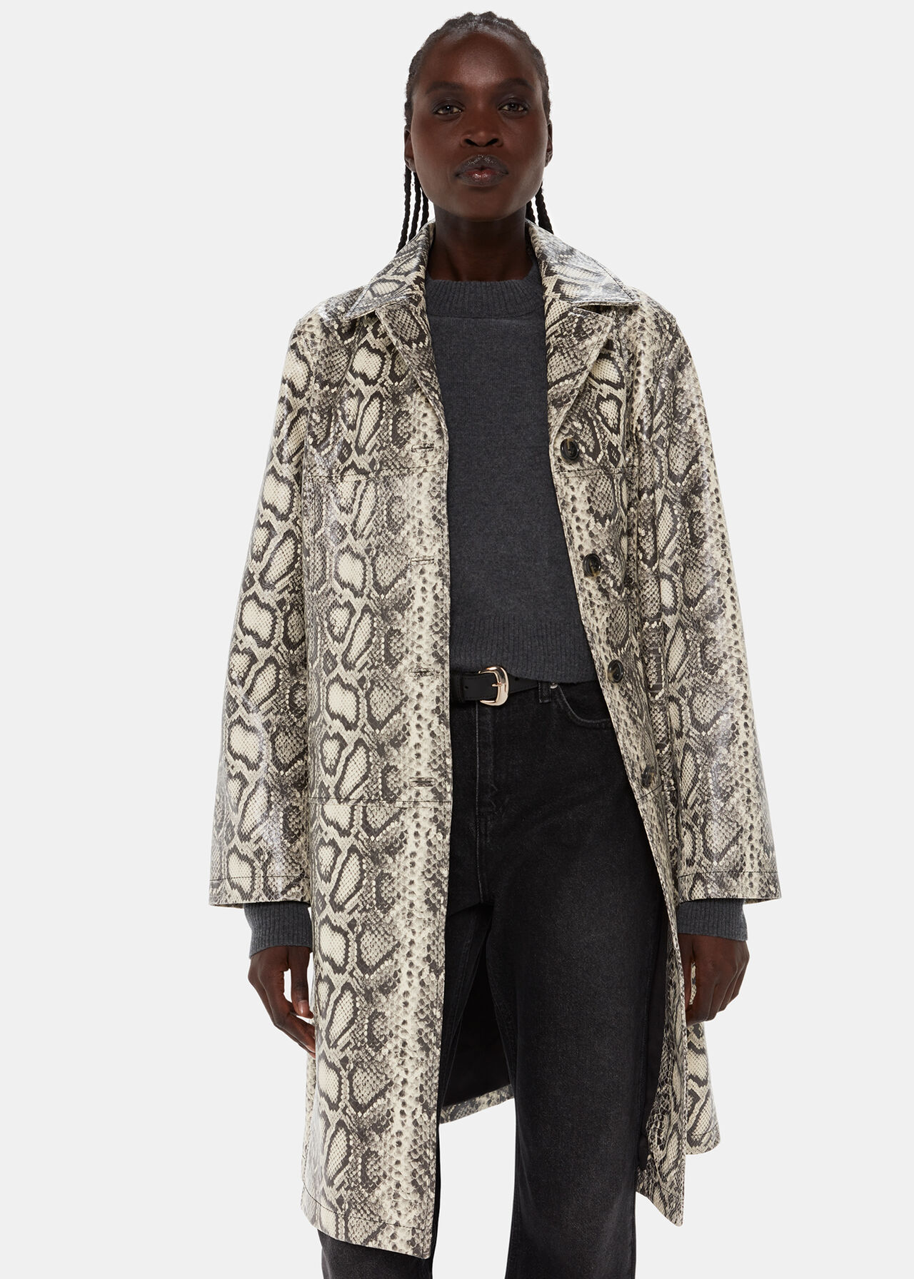 Iyana Snake Print Leather Coat