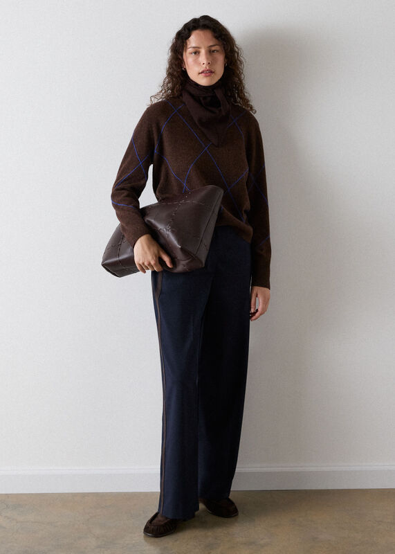 Brown Wool Contrast Diamond Knit