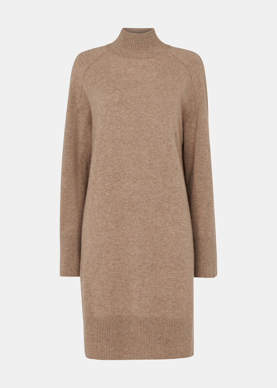 Oatmeal Cashmere Funnel Neck Dress