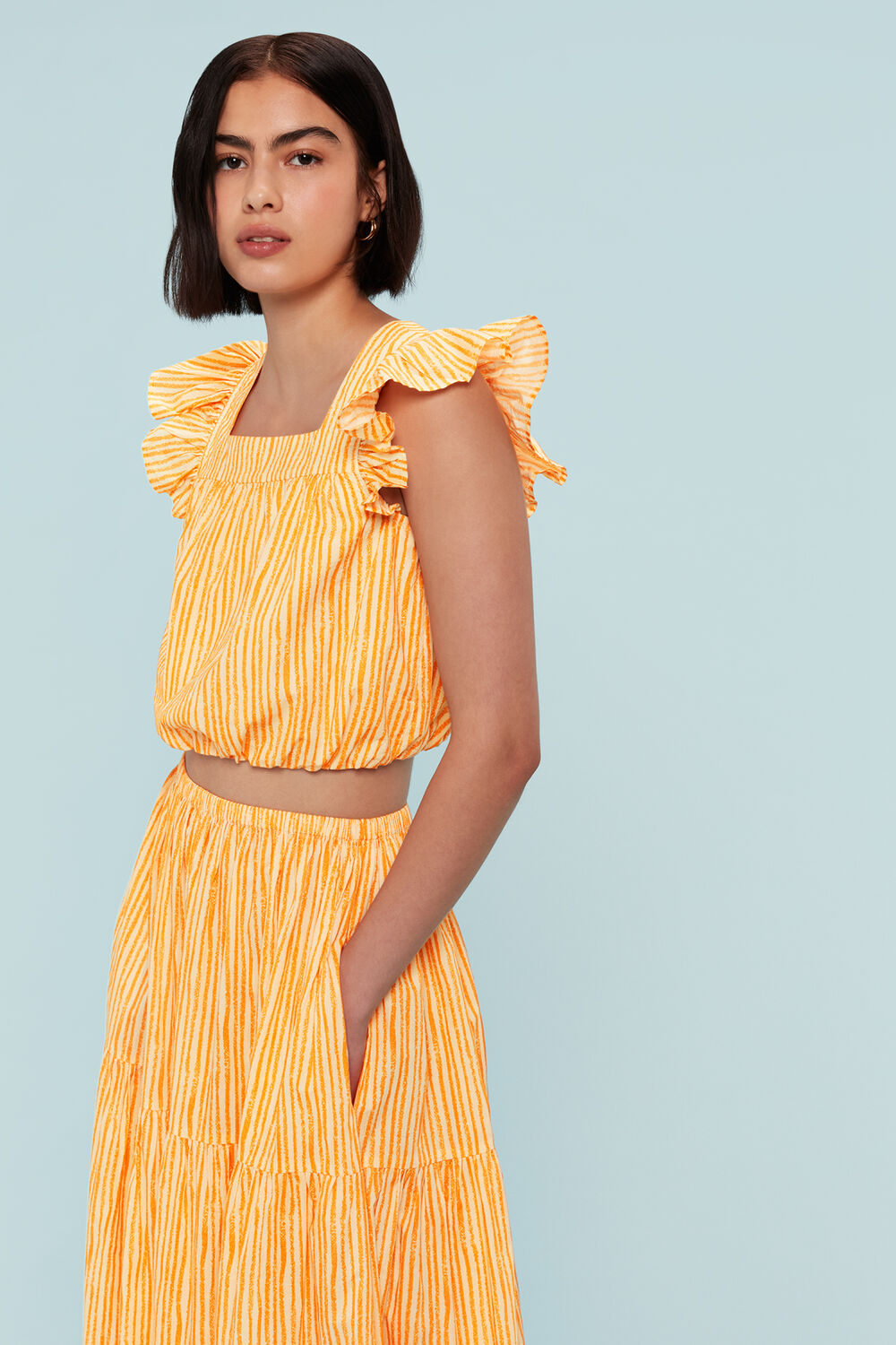 Chalk Stripe Tiered Skirt