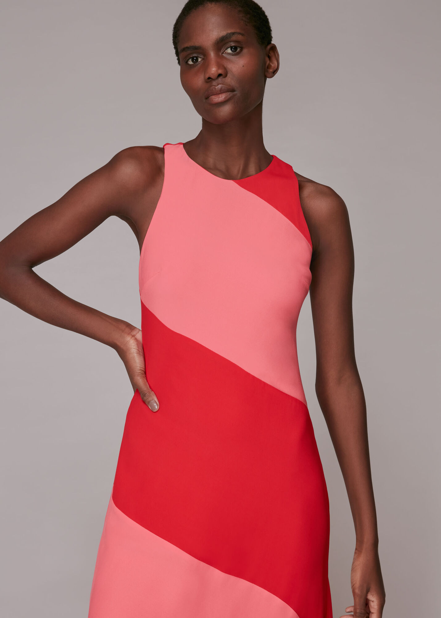 Red/Multi Poppy Panelled Satin Dress WHISTLES